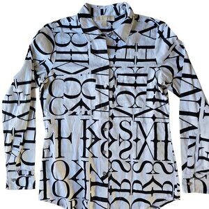 Michael Kors Mirrored Name Print Button Up Shirt Women's Size 4